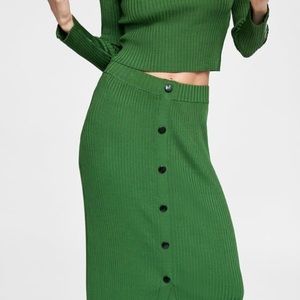 Zara green ribbed skirt and top